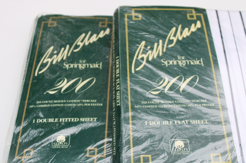 photo of 1990s vintage Springmaid full size sheets sealed, Bill Blass black on white classic menswear stripe bedding  #2