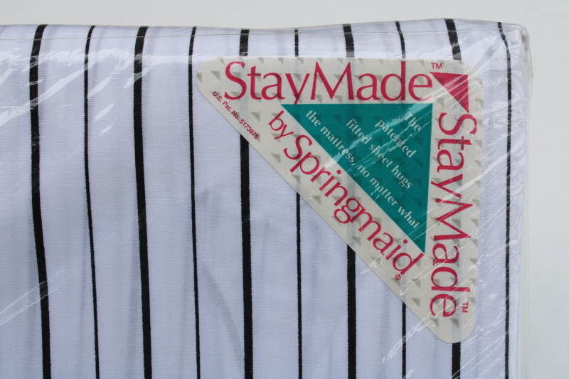 photo of 1990s vintage Springmaid full size sheets sealed, Bill Blass black on white classic menswear stripe bedding  #3