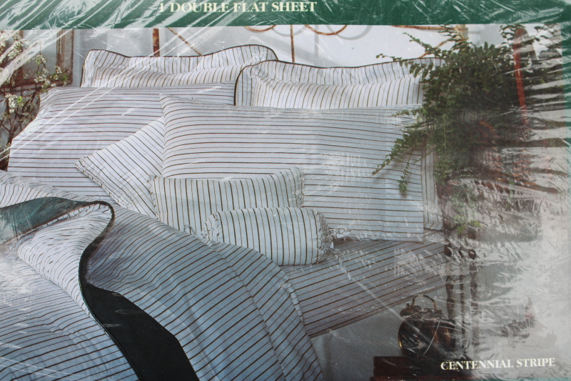photo of 1990s vintage Springmaid full size sheets sealed, Bill Blass black on white classic menswear stripe bedding  #4
