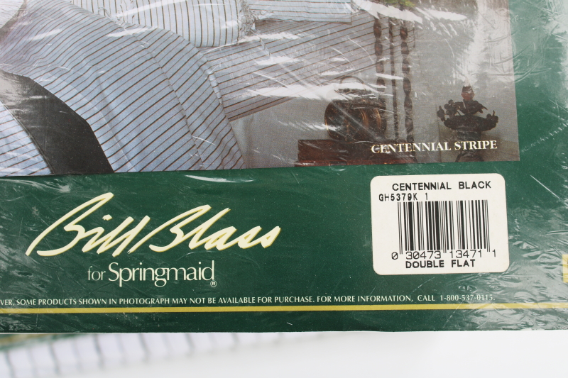 photo of 1990s vintage Springmaid full size sheets sealed, Bill Blass black on white classic menswear stripe bedding  #5