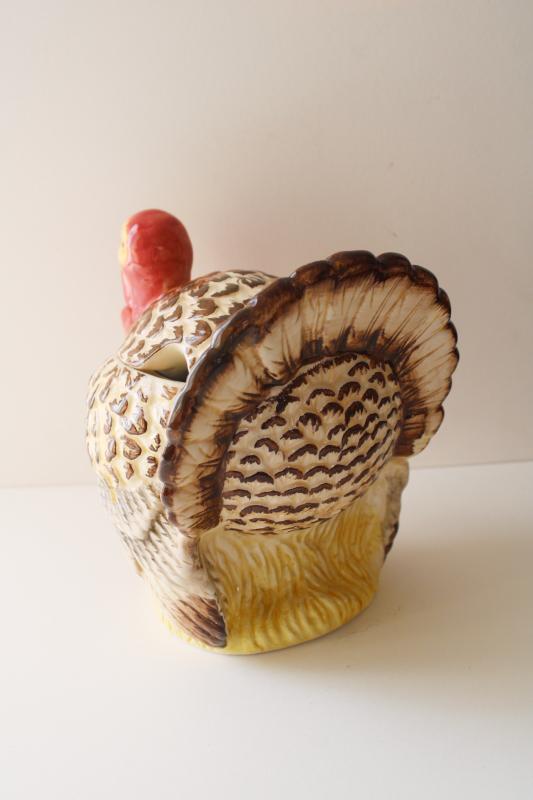 photo of 1990s vintage Thanksgiving turkey mini tureen for soup or gravy, ceramic tom turkey #2