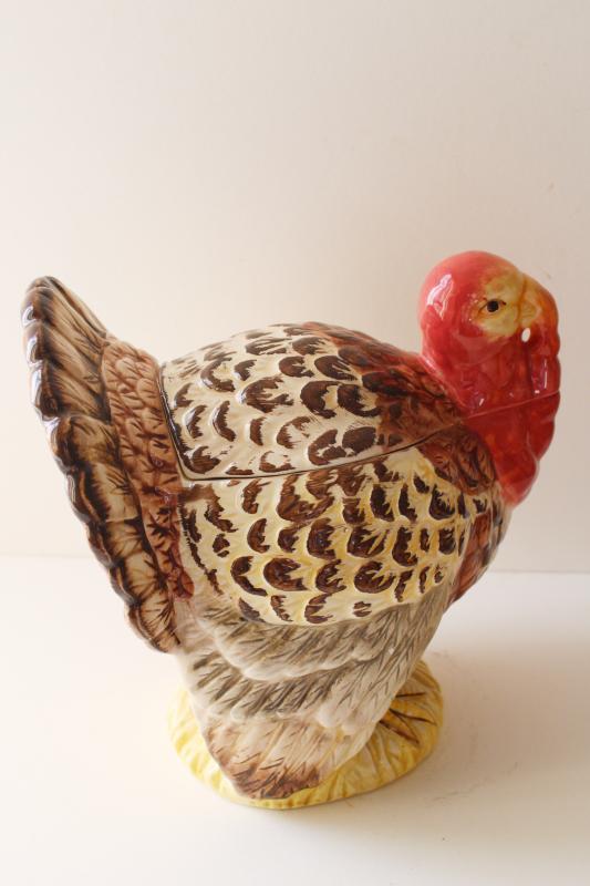 photo of 1990s vintage Thanksgiving turkey mini tureen for soup or gravy, ceramic tom turkey #3