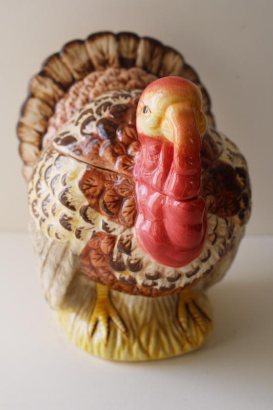 photo of 1990s vintage Thanksgiving turkey mini tureen for soup or gravy, ceramic tom turkey #4