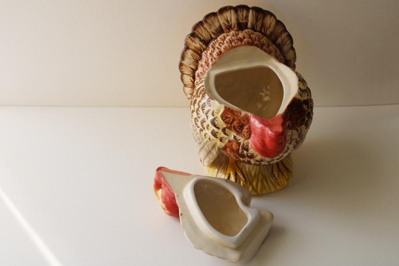 photo of 1990s vintage Thanksgiving turkey mini tureen for soup or gravy, ceramic tom turkey #5