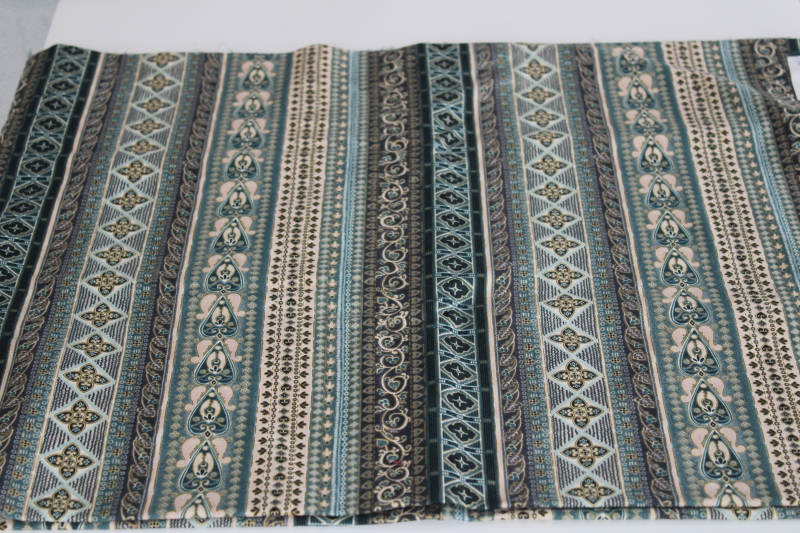 photo of 1990s vintage Timeless Treasures cotton fabric, art nouveau floral stripe pattern muted teal greens #1