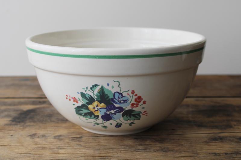 photo of 1990s vintage Treasure Craft Linden Ivy mixing bowl, floral w/ pansies or johnny jump ups #1