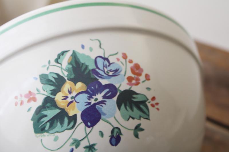 photo of 1990s vintage Treasure Craft Linden Ivy mixing bowl, floral w/ pansies or johnny jump ups #3