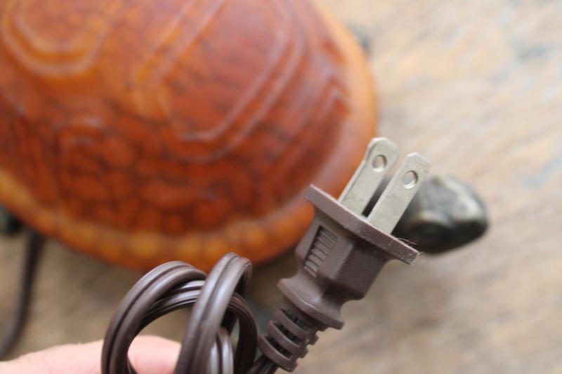 photo of 1990s vintage cast metal turtle lamp night light w/ tortoise shell glass shade  #6