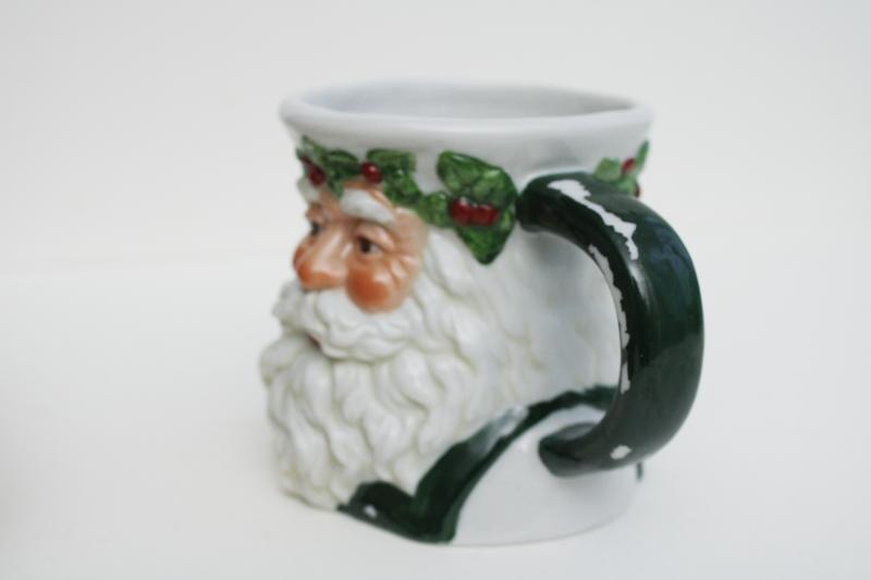 photo of 1990s vintage ceramic St Nicholas mug, green man Santa head w/ holly crown  #2