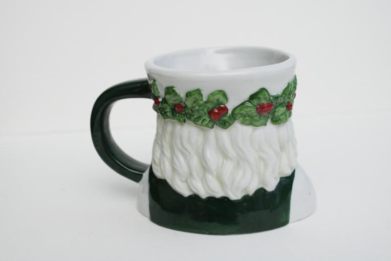 photo of 1990s vintage ceramic St Nicholas mug, green man Santa head w/ holly crown  #6