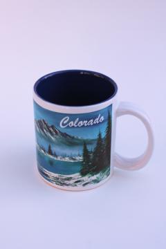 catalog photo of 1990s vintage ceramic mug souvenir of Colorado, Rocky mountains & Colorado river
