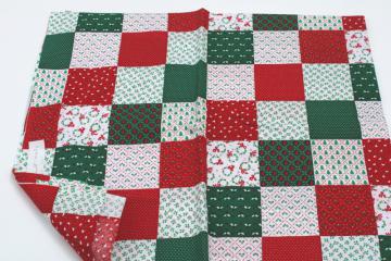catalog photo of 1990s vintage cheater patchwork quilt print fabric, Christmas red & green quilting weight cotton