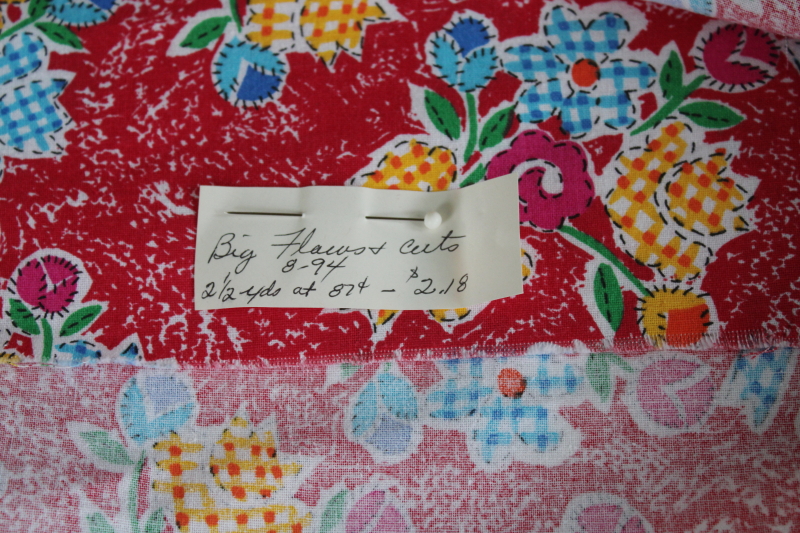 photo of 1990s vintage colorful gingham patchwork print cotton fabric, Marcus Bros factory second w/ flaws #5