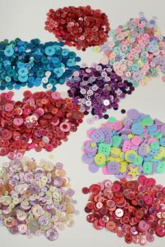 catalog photo of 1990s vintage colorful plastic buttons, new old stock craft supplies lot