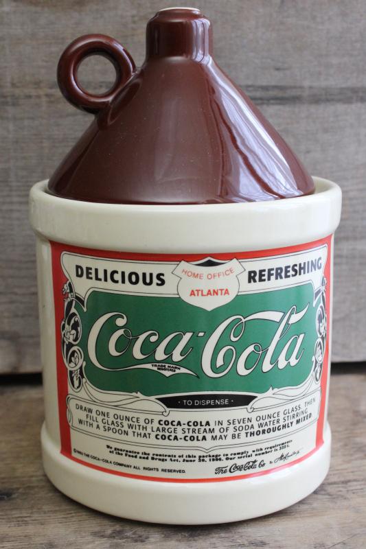 photo of 1990s vintage cookie jar, ceramic jug advertising Coca Cola antique label #1