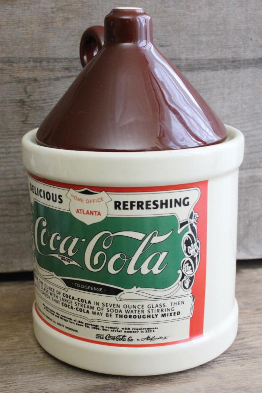 photo of 1990s vintage cookie jar, ceramic jug advertising Coca Cola antique label #4