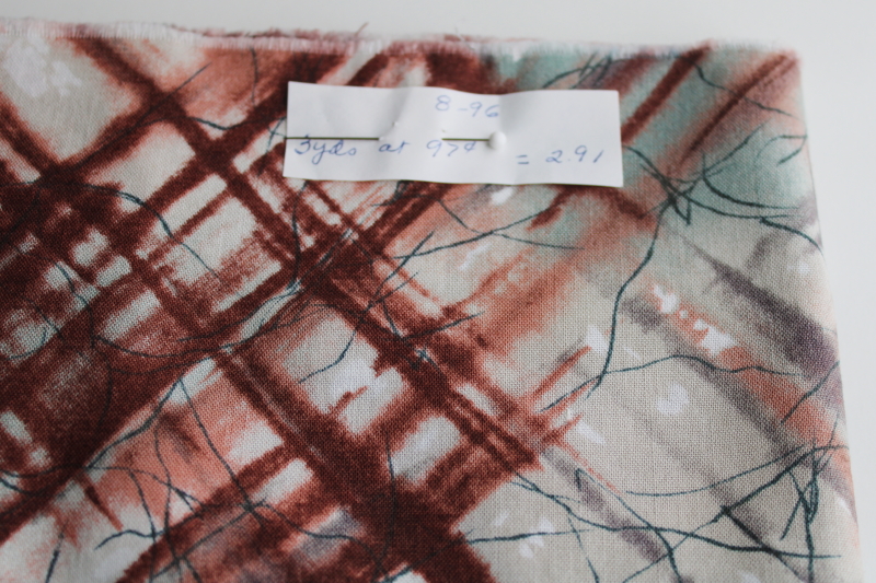 photo of 1990s vintage cotton fabric, Alexander Henry modern abstract print rust w/ misty teal green  #5