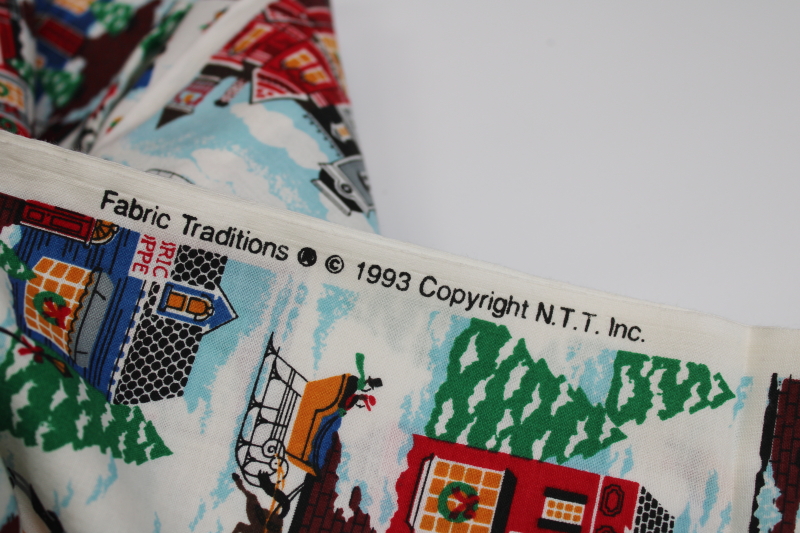 photo of 1990s vintage cotton fabric Christmas village print, Grandma Moses or Wysocki folk art style #4