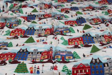 catalog photo of 1990s vintage cotton fabric Christmas village print, Grandma Moses or Wysocki folk art style 