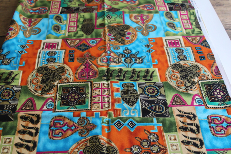 photo of 1990s vintage cotton fabric, Shamash African tribal style colorful print  #1