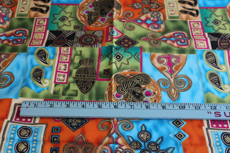 photo of 1990s vintage cotton fabric, Shamash African tribal style colorful print  #2