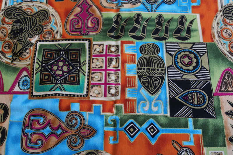 photo of 1990s vintage cotton fabric, Shamash African tribal style colorful print  #3