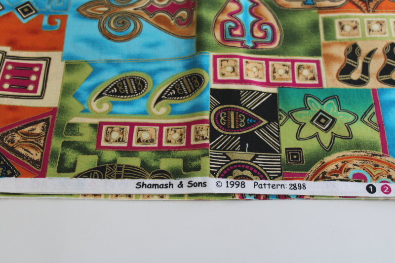 photo of 1990s vintage cotton fabric, Shamash African tribal style colorful print  #5