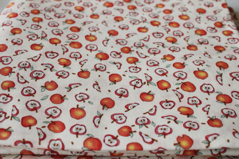 photo of 1990s vintage cotton fabric, whimsical apples & apple cores print #1