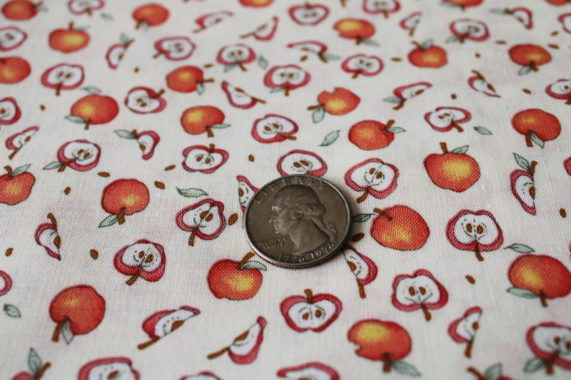 photo of 1990s vintage cotton fabric, whimsical apples & apple cores print #2