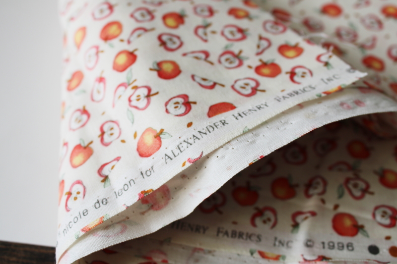 photo of 1990s vintage cotton fabric, whimsical apples & apple cores print #4