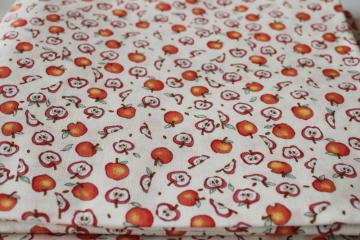 catalog photo of 1990s vintage cotton fabric, whimsical apples & apple cores print