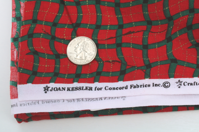 photo of 1990s vintage cotton quilting fabric, Joan Kessler print wavy tartan plaid Christmas red & green  #3