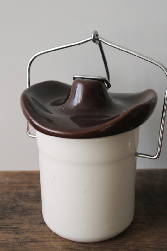 photo of 1990s vintage cowboy cow ceramic crock canister jar, country kitchen western style #3