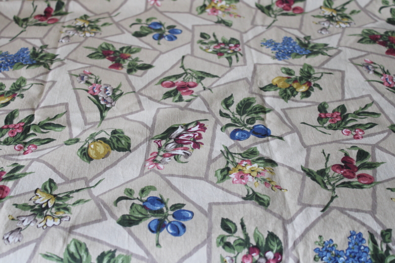 photo of 1990s vintage decorator fabric, botanical fruit prints cotton for home decor sewing, curtains  #1
