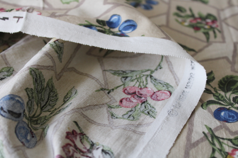 photo of 1990s vintage decorator fabric, botanical fruit prints cotton for home decor sewing, curtains #3