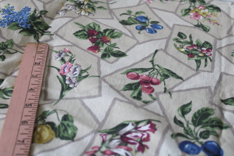 photo of 1990s vintage decorator fabric, botanical fruit prints cotton for home decor sewing, curtains #6