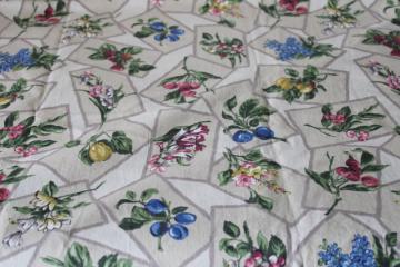 catalog photo of 1990s vintage decorator fabric, botanical fruit prints cotton for home decor sewing, curtains 