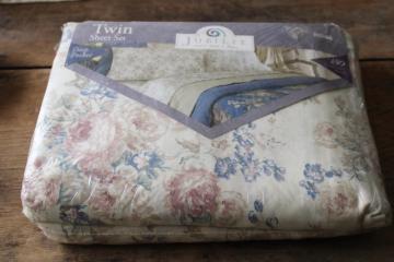 1990s vintage floral print cotton poly sheets set made in USA, twin size bedding cottagecore 