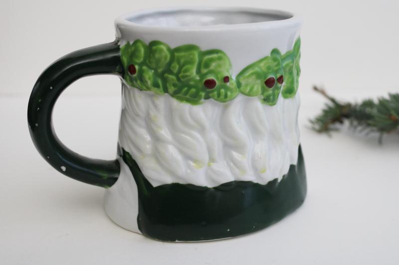 photo of 1990s vintage green St Nicholas Santa face mug, hand painted ceramic made in China #4