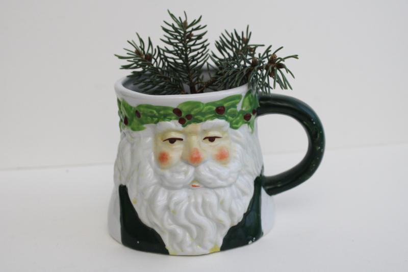 photo of 1990s vintage green St Nicholas Santa face mug, hand painted ceramic made in China #7