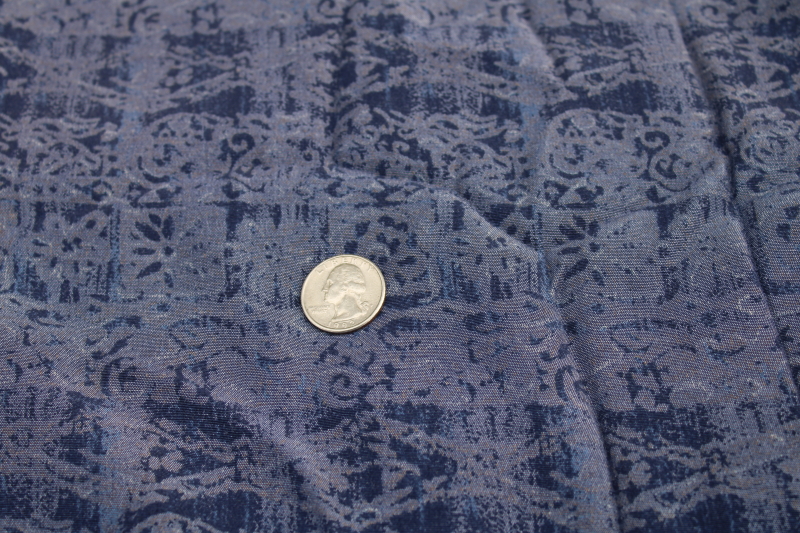 photo of 1990s vintage heavy rayon fabric w/ faded indigo blue batik block print style pattern #2