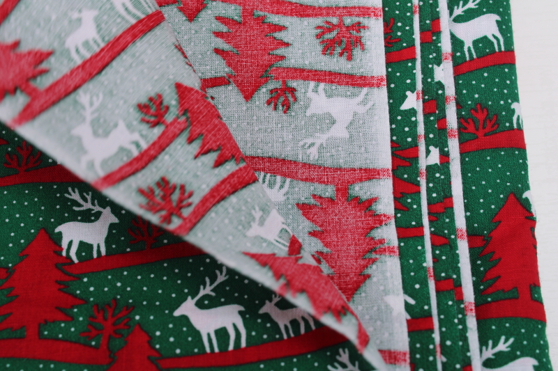 photo of 1990s vintage holiday fabric modern Christmas, deer & trees red & green print cotton 4 yards #2