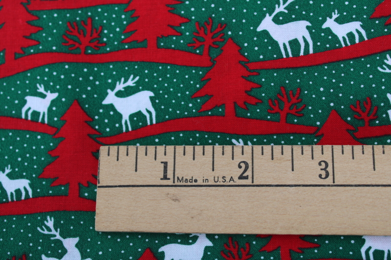 photo of 1990s vintage holiday fabric modern Christmas, deer & trees red & green print cotton 4 yards #4