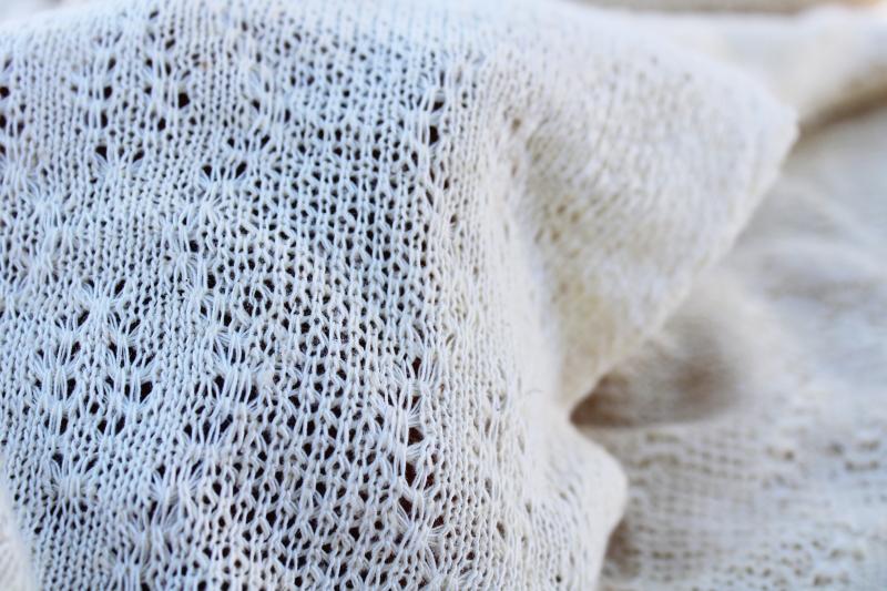 photo of 1990s vintage knitted cotton lace fabric, lightweight sweater knit solid ivory #3