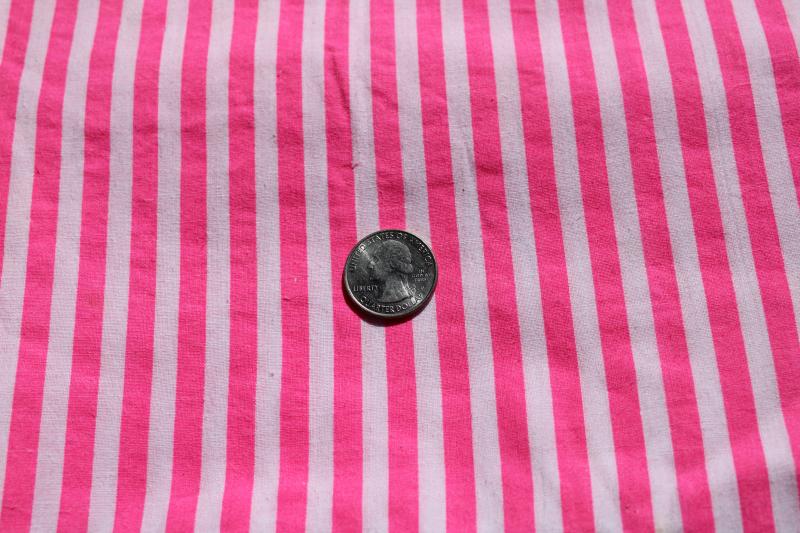 photo of 1990s vintage neon pink / white stripe cotton fabric, girly hot pink striped shirting #1