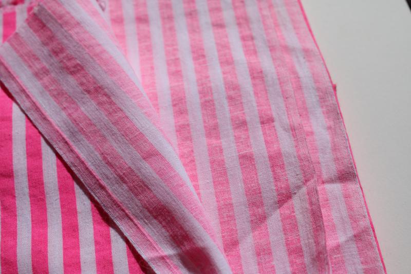 photo of 1990s vintage neon pink / white stripe cotton fabric, girly hot pink striped shirting #2