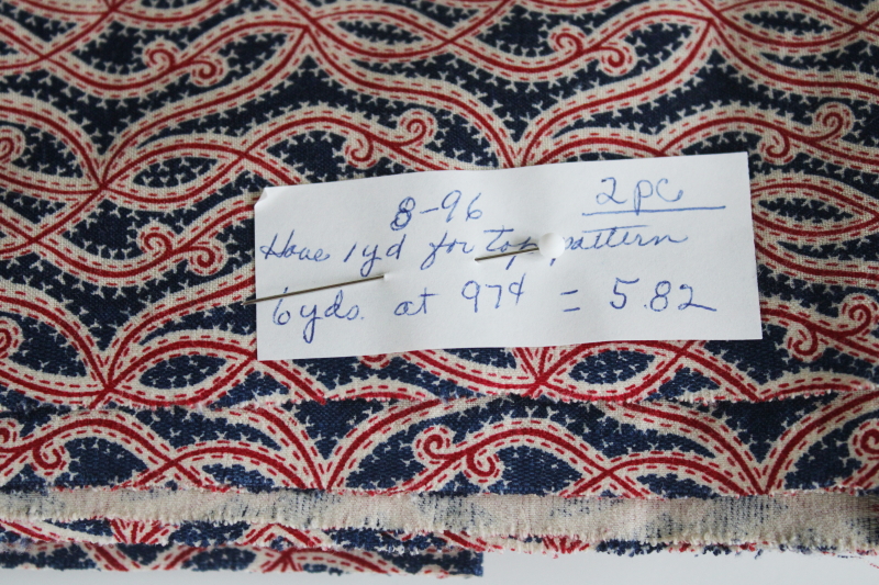 photo of 1990s vintage patriotic red, off white, navy blue print cotton fabric 6 yards traditional Americana #4