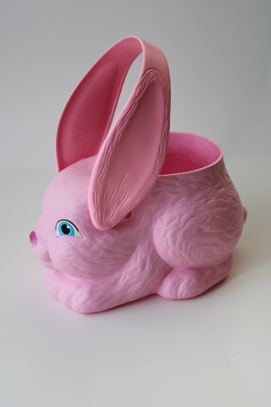 photo of 1990s vintage pink plastic bunny rabbit Easter basket, Empire blow mold #1