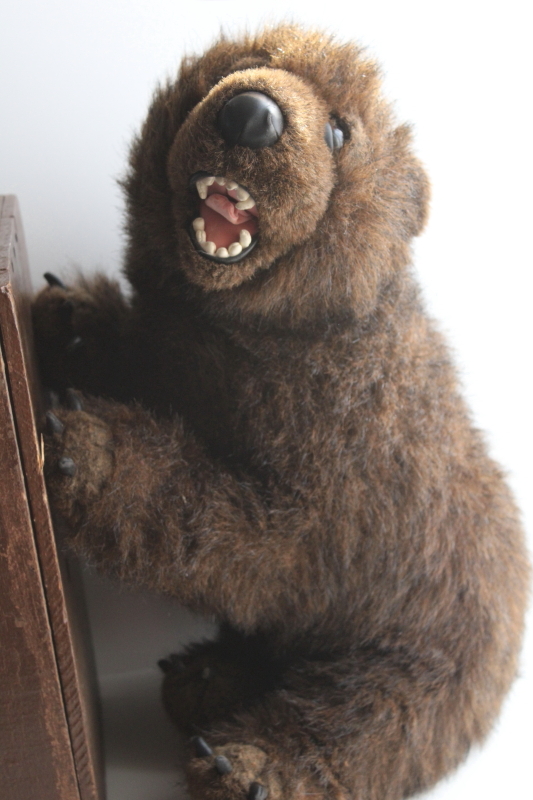 photo of 1990s vintage plush stuffed animal, large toy grizzly bear w/ teeth claws, realistic teddy #2