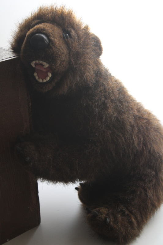 photo of 1990s vintage plush stuffed animal, large toy grizzly bear w/ teeth claws, realistic teddy #5